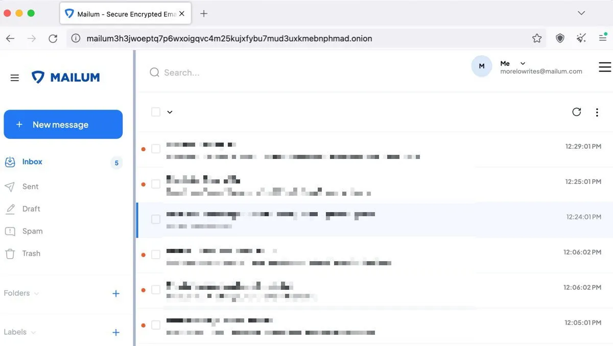 Mailum dans le navigateur Tor
