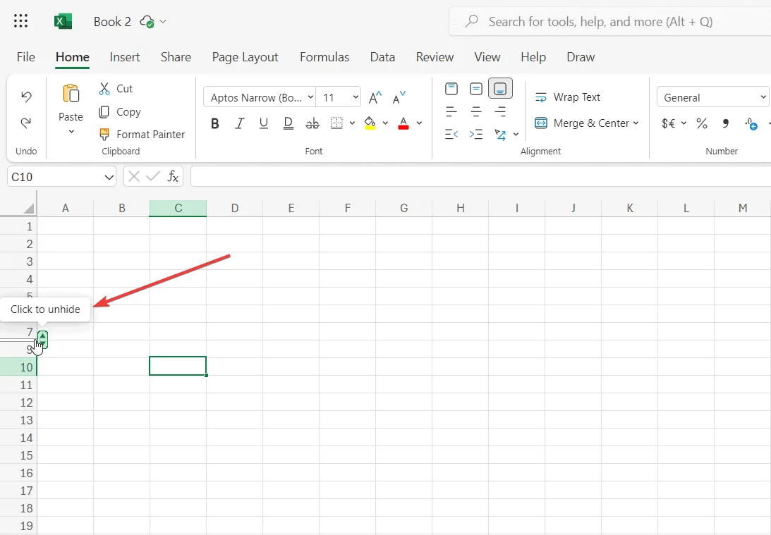 Scoprire manualmente una riga in Excel