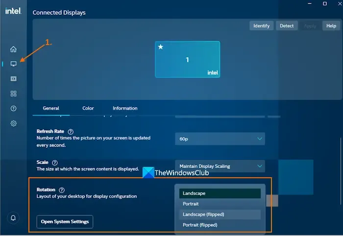 Rotação manual da tela usando o painel de controle gráfico