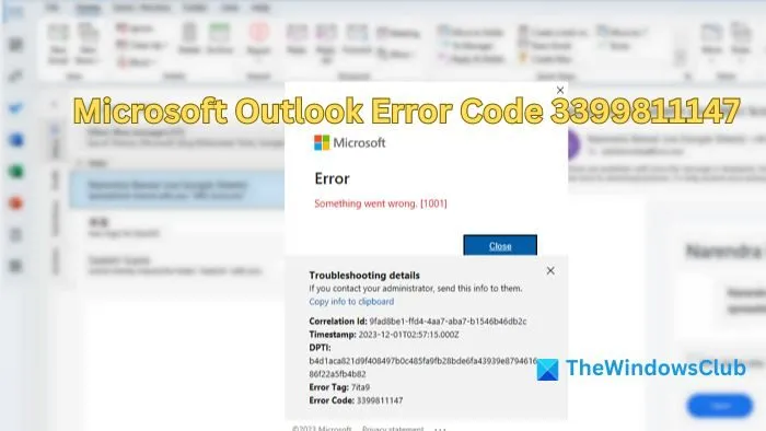 Microsoft Outlook 오류 코드 3399811147