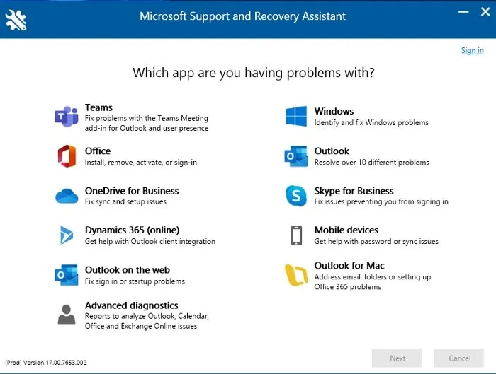 Assistant de support et de récupération Microsoft