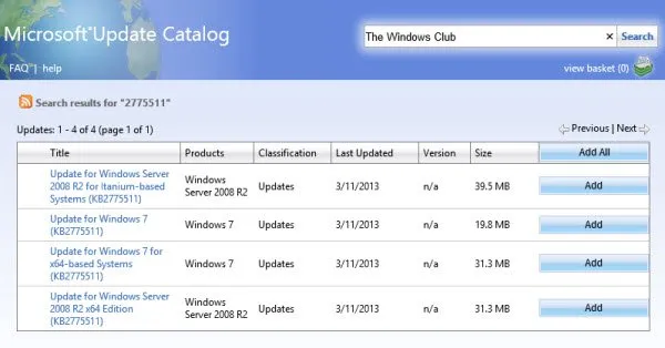 Catalogo di Microsoft Update