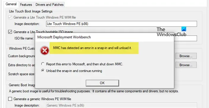 Deployment Workbench plante lors de l'ouverture de l'onglet WinPE Propriétés