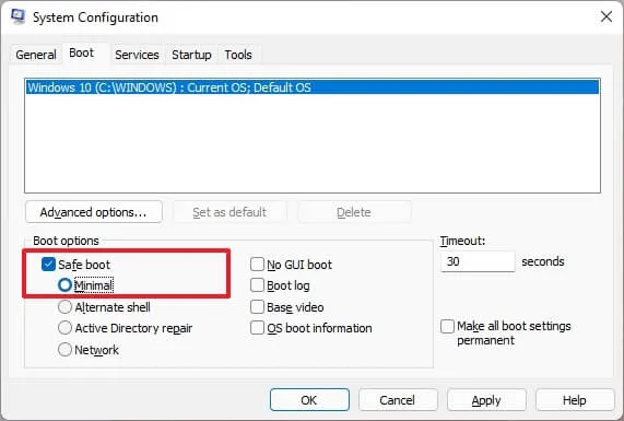 msconfig avvio in modalità provvisoria