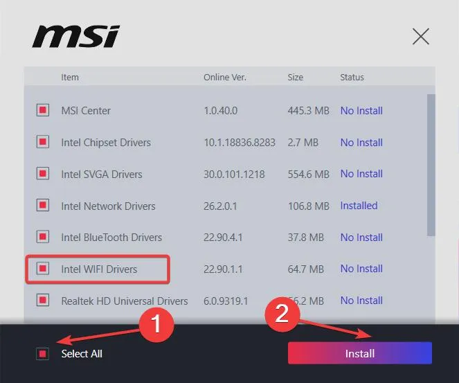 MSI WLAN-Treiberinstallation