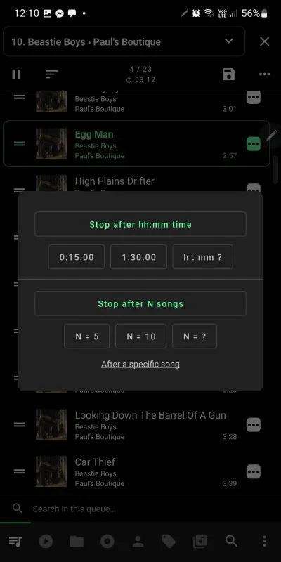 Temporizador de apagado automático del reproductor de música para Android Musicolet