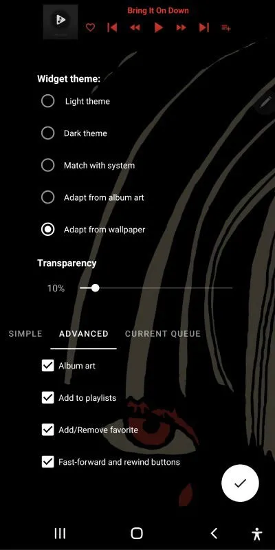 Personalización del widget del reproductor de música para Android Musicolet