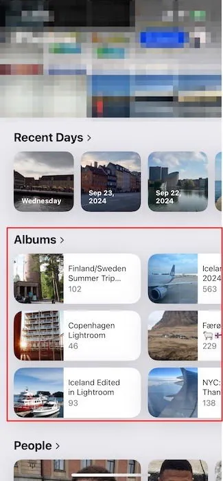 Navigieren Sie in der iOS 18-Fotos-App zu Alben