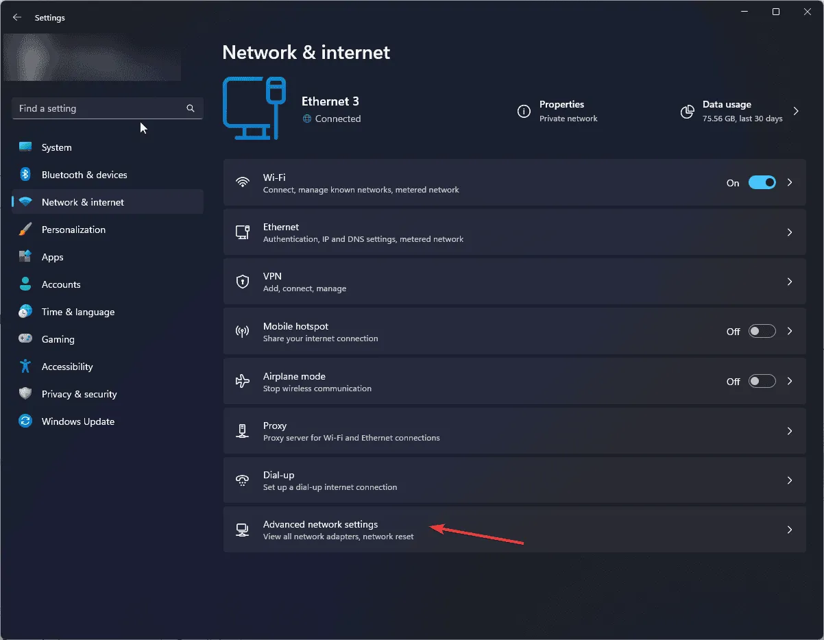 Advanced network settings