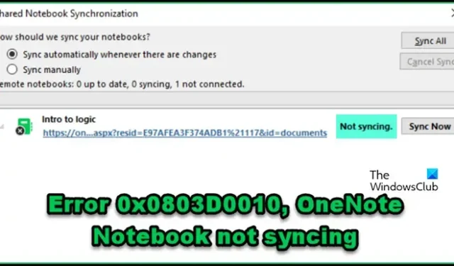 Fehlerbehebung bei Fehler 0x0803D0010: Probleme bei der Synchronisierung von OneNote-Notizbüchern