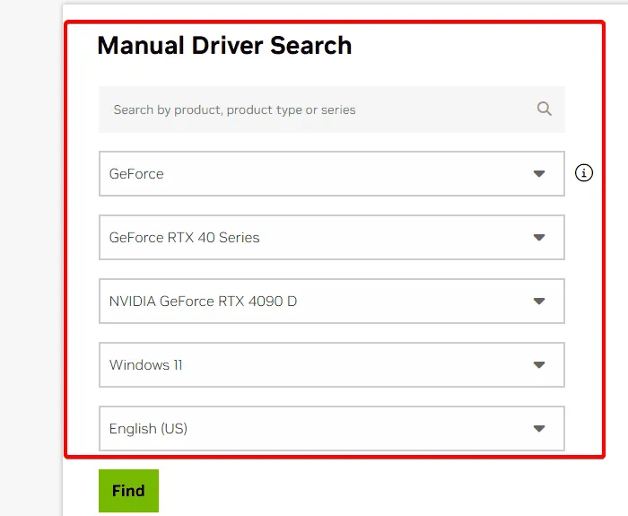 Búsqueda de controladores de Nvidia