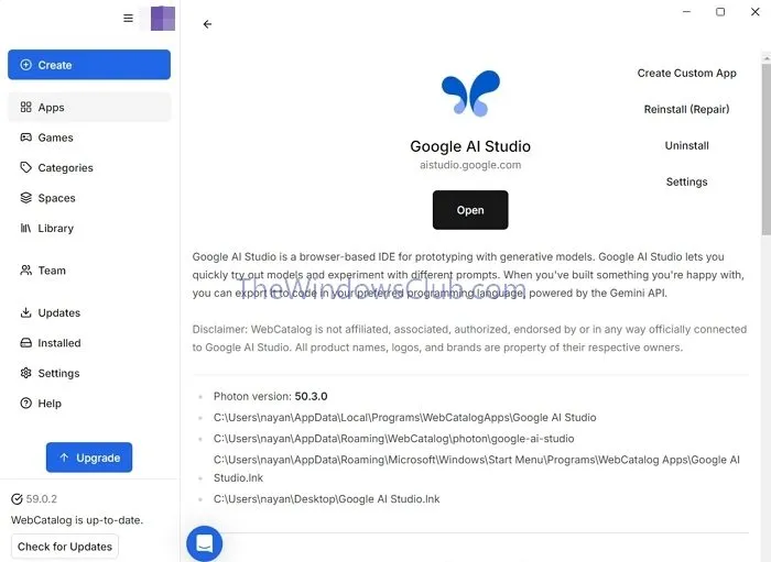 Launch Google AI Studio Desktop