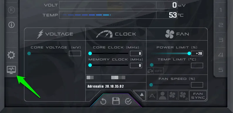 Main interface of MSI Afterburner