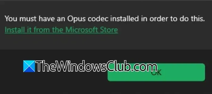 このWhatsAppエラーを実行するには、Opus Codecがインストールされている必要があります