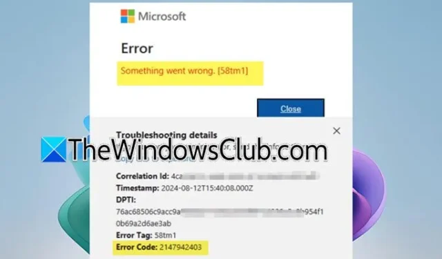 Cómo solucionar el error 58tm1 y el código de error 2147942403 de Outlook