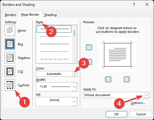 Configuración del borde de la página