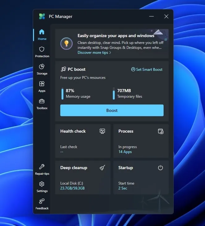 PC Manager PC Boost for Windows 11