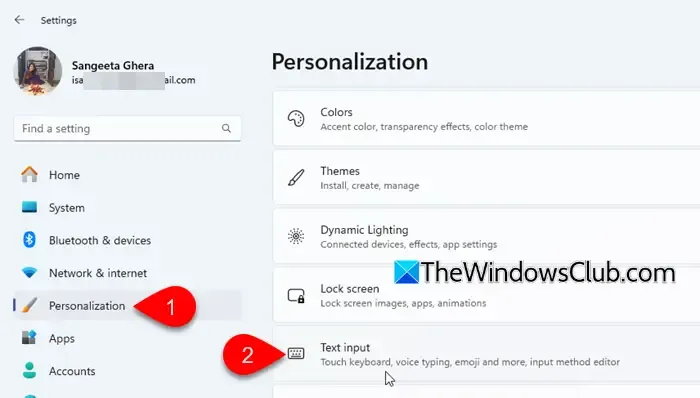 Configurações de personalização