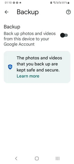 Automatische Sicherung für die Google Photos-App auf Android deaktivieren.