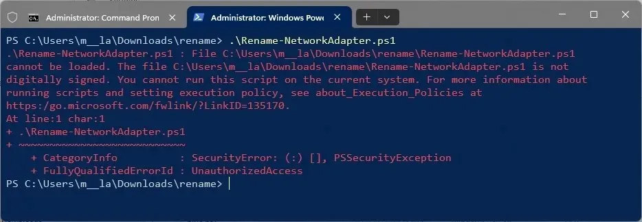 PowerShell 腳本未經過數位簽章錯誤