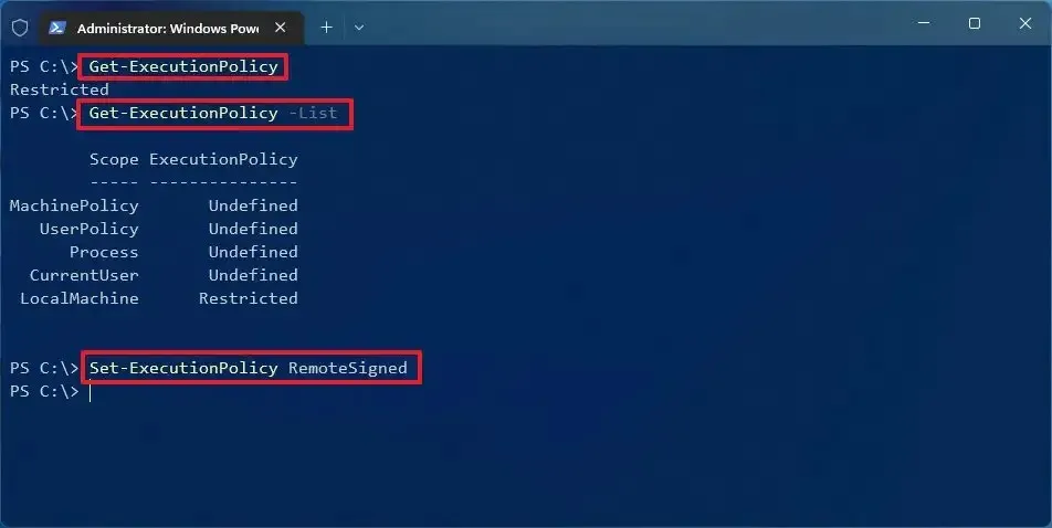 PowerShell change execution policy