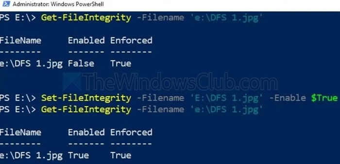 Powershell Habilitar integridade de arquivo