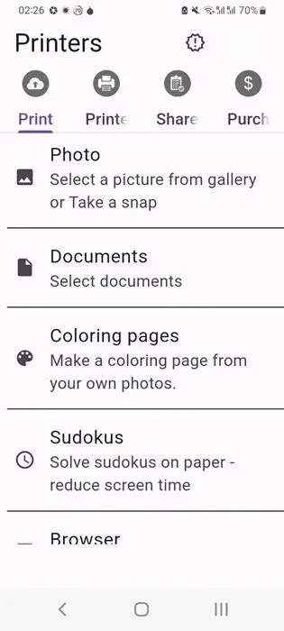 Selecteer een document of foto om af te drukken met de Cloud Print-app.