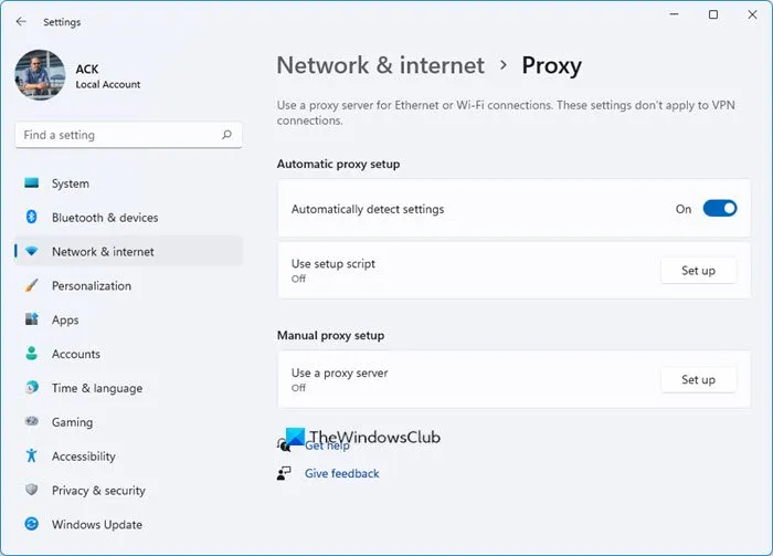 Wyłącz ustawienia proxy