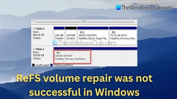 La reparación del volumen ReFS no se realizó correctamente en Windows