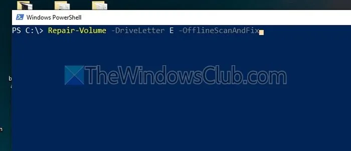 Ripara il volume di riferimento Windows Powershell