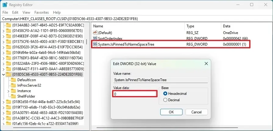 Modification du registre pour supprimer OneDrive de l'explorateur de fichiers