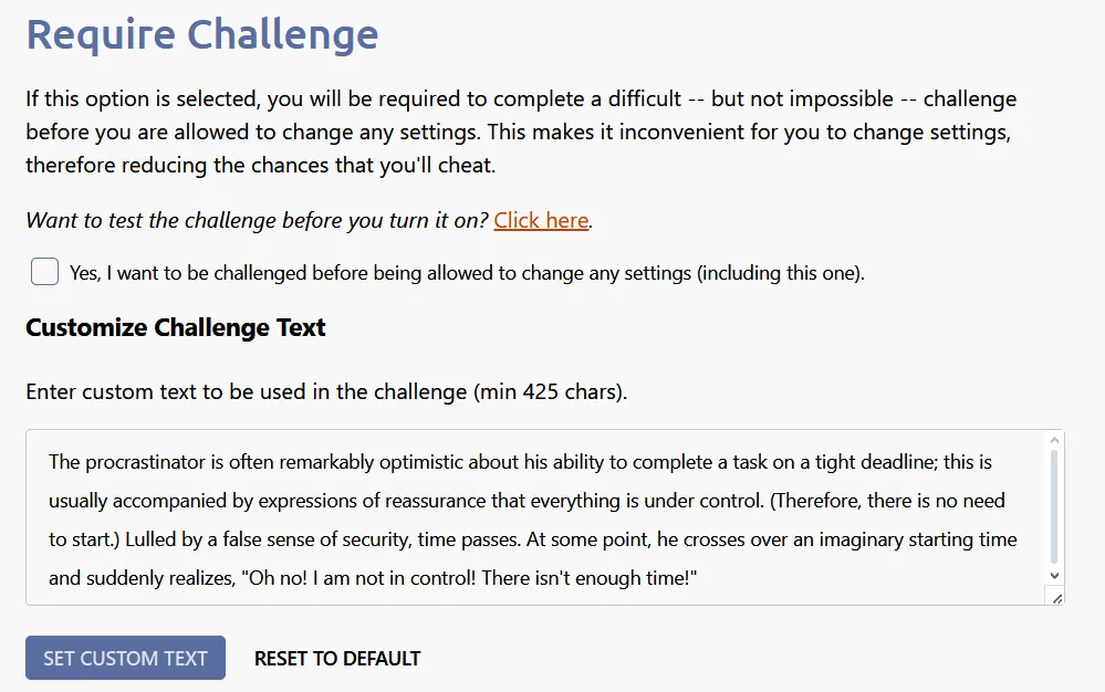 Require Challenge Feature in StayFocusd Extension