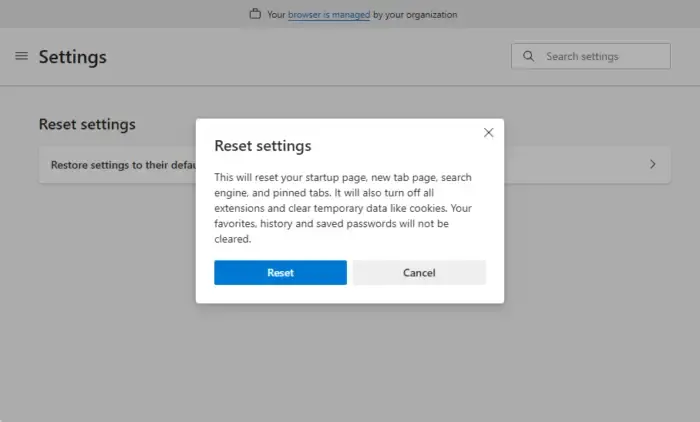 Setzen Sie Microsoft Edge zurück