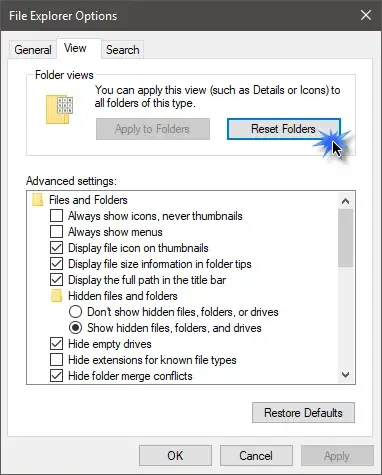 Restablecer la vista de carpetas en Windows 11