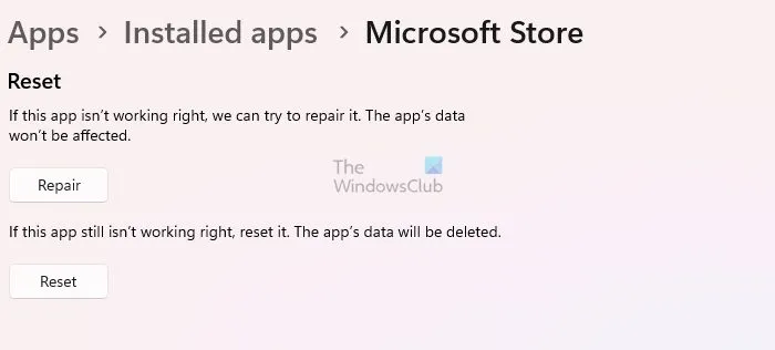 Restablecer Microsoft Store