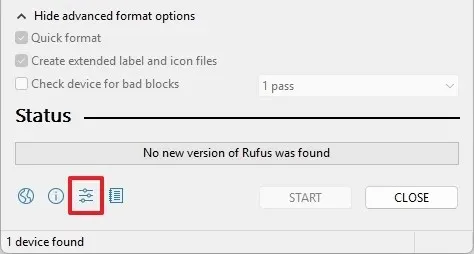 Rufus abre la configuración