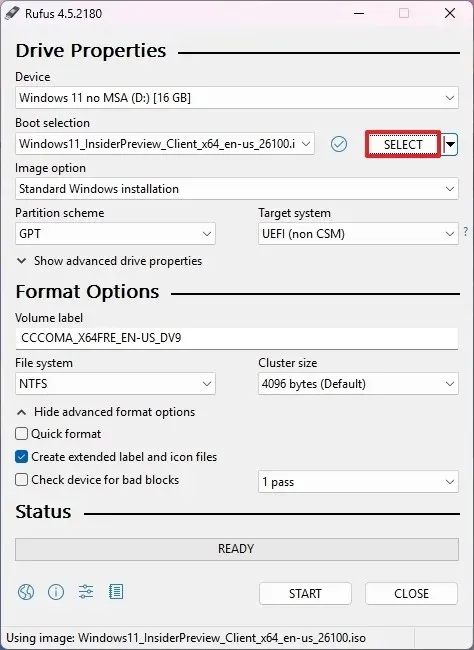 Rufus open Windows 11 24H2 ISO file