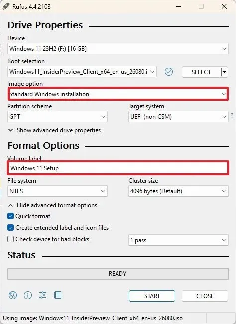 Rufus Windows 11 bootable USB settings