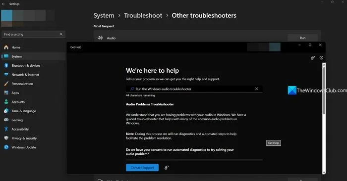 Accessing Audio Troubleshooter