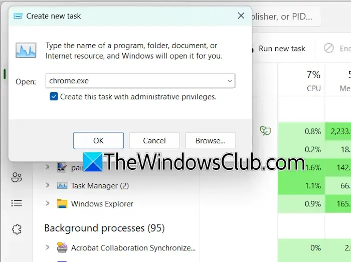 Esegui il programma come amministratore Task Manager