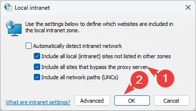 Includi tutti i siti che ignorano il server proxy - Errore di rete Dexcom Clarity