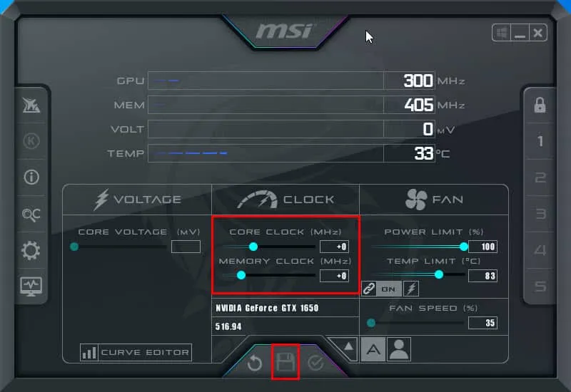 MSI Afterburner speichern