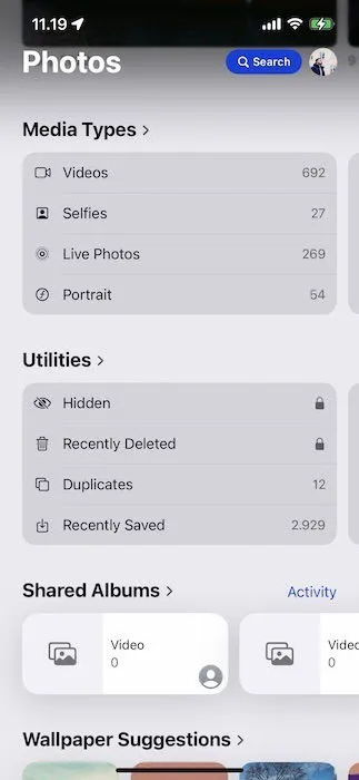 Select the Duplicates tab in the iOS Photos app