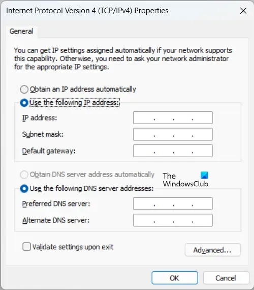 Establecer dirección IP estática