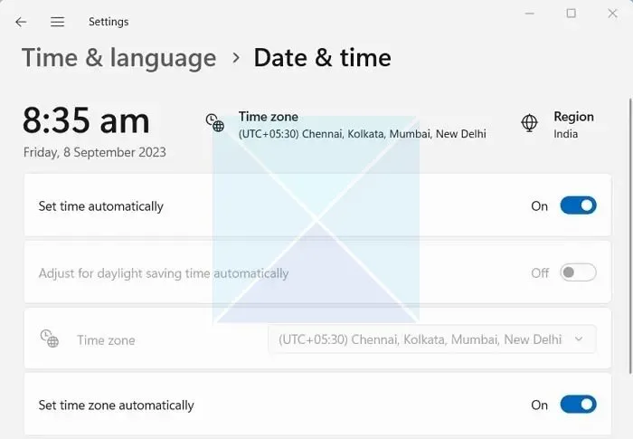 Set time and time zone in Windows