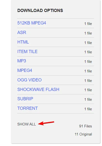 Mostrar todo desde el archivo de Internet