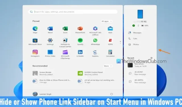 Guide to Hiding or Showing Phone Link Sidebar in Windows 11 Start Menu