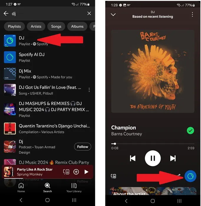 Utilisation de la fonction DJ pour contrôler les recommandations Spotify.