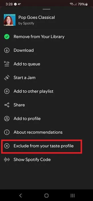 Excluding a playlist from your Spotify taste profile.