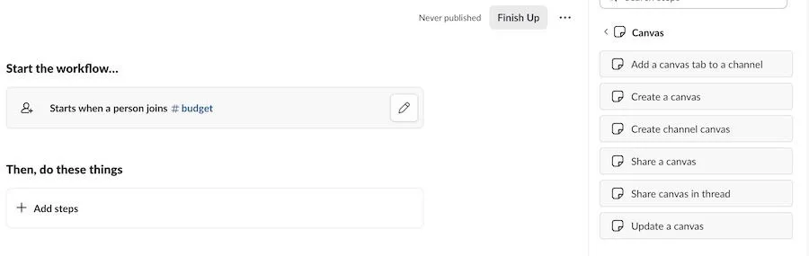 Building a custom workflow in Slack Canvas